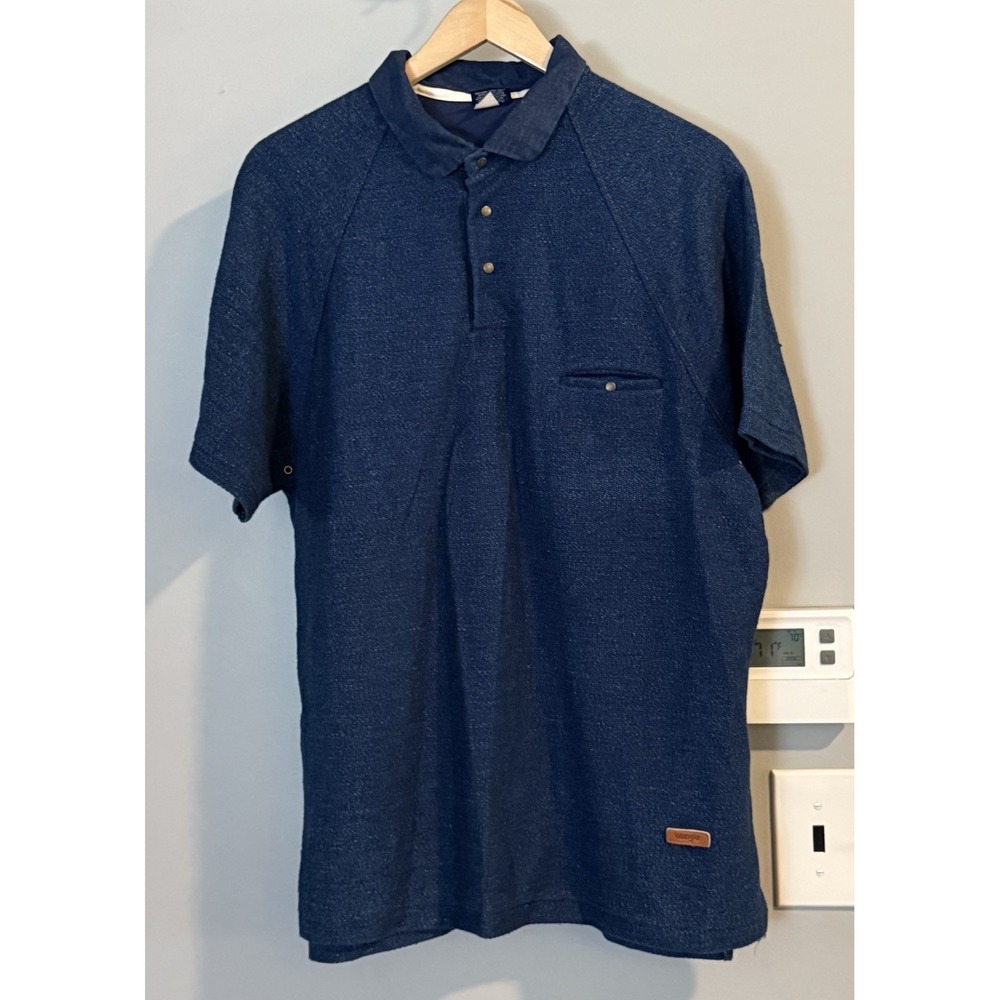 Wrangler Shirt Vintage Polo Texture Knit Snap‎ Up USA Made Vent Holes Men's XL